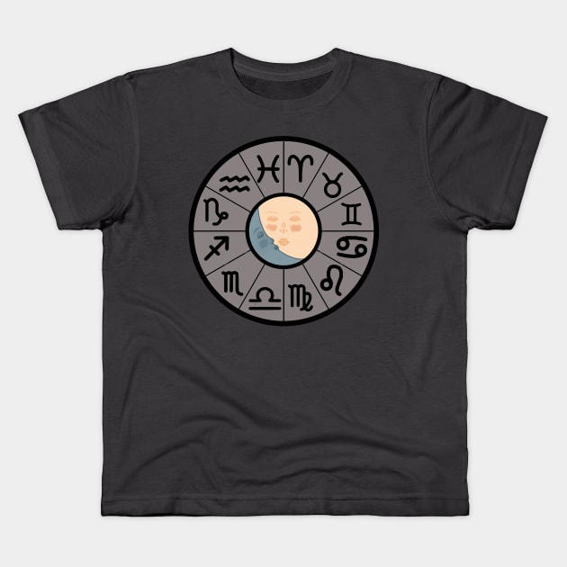 Sun & Moon Zodiac Wheel Kids T-Shirt by nats-designs